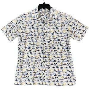 Hawaiian Shirt Mens Small Island Inspired Resortwear Sailing Marlin Fishing Camp
